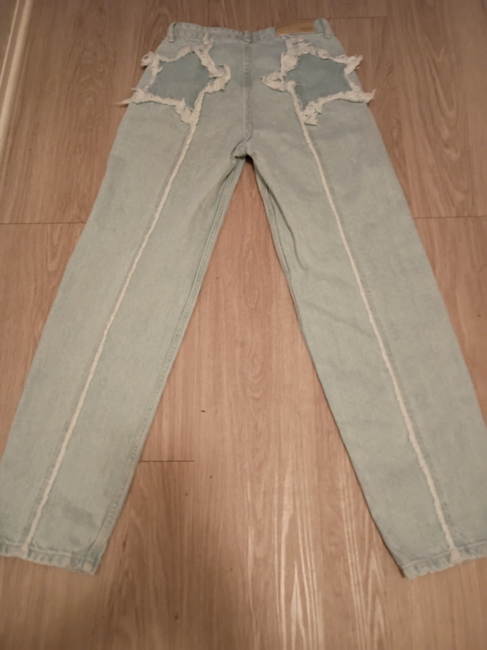 Nasty Gal Pale Blue Straight-Leg Jeans with Frayed Back Pockets